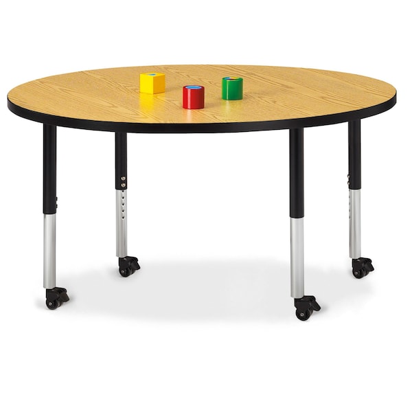 Jonti-Craft Berries Round Activity Table, 48 in. Diameter, Mobile, Oak/Black/Black 6433JCM210 - main